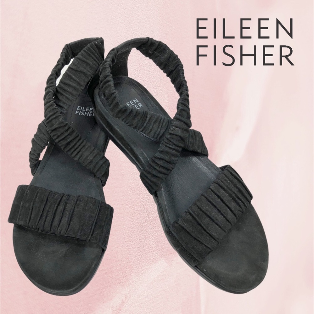 Black Tumbled Nubuck Leather Dylan Sandals Sz 7